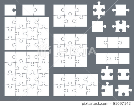 Puzzle pieces. Parts of puzzles for creative game, consistency thinking and solution in assembly of graphic image. Vector templates Puzzle pieces. Parts of puzzles for creative game, consistency thinking and solution in assembly of graphic image. Vector templates 61097142