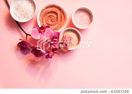 Pink beautiful background with natural body care Pink beautiful background with natural body care 61097298