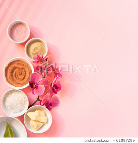 Pink beautiful background with natural body care Pink beautiful background with natural body care 61097299