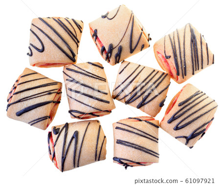 Cookies rolls with strawberry jam and chocolate 61097921