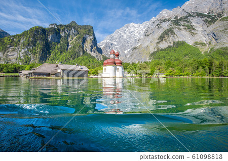 Lake Konigssee with St. Bartholomae pilgrimage Lake Konigssee with St. Bartholomae pilgrimage 61098818
