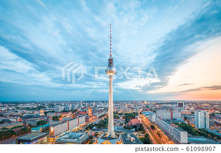 Berlin skyline panorama with famous TV tower at sunset, Germany Berlin skyline panorama with famous TV tower at sunset, Germany 61098907