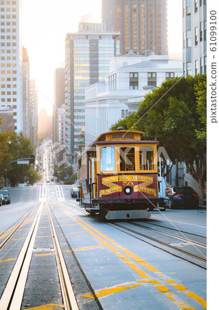 Historic San Francisco Cable Car on famous California, Street at sunrise, California, USA 61099100