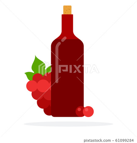 Bottle of wine with a bunch of red grapes 61099284