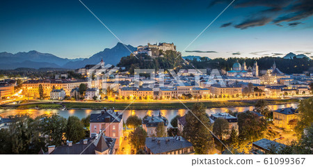 Historic city of Salzburg at dusk, Salzburger Land, Austria 61099367
