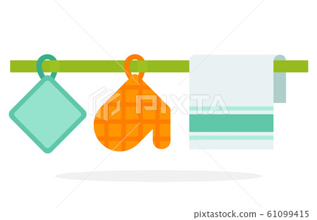 Glove and potholder kitchen towel hanging on the ledge vector flat isolated 61099415