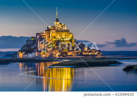 Mont Saint-Michel in twilight at dusk, Normandy, France 61099420