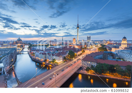 Berlin skyline with Spree river at night, Germany 61099832