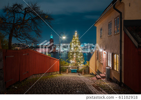 Historic city center of Stockholm with town hall at night, Sweden, Scandinavia 61102918