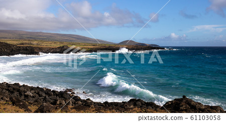 Easter Island landscape. Pacific ocean coast Rapa Nui 61103058