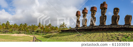 Moai on Anakena Beach on Easter Island Rapa Nui 61103059