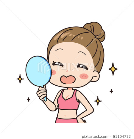 Angled illustration of a woman with a mirror Upper body 61104752