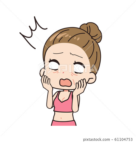 Oblique illustration of a woman shocked by rough skin upper body 61104753