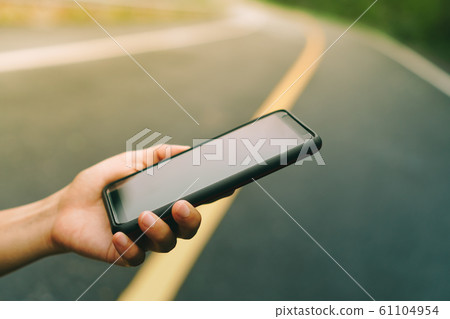 Woman hand using big tablet to do work, planning, 61104954