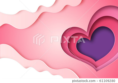 Paper art of love concept and heart landing page background template paper art style.Vector illustration. 61109280