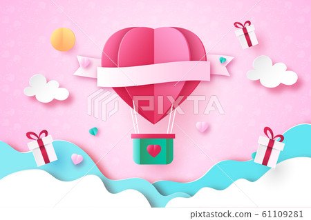 Paper art style of love,heart and valentine's day greeting card template background.Vector illustration. 61109281