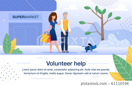 Volunteer Help for Aged People Flat Vector Banner 61110596