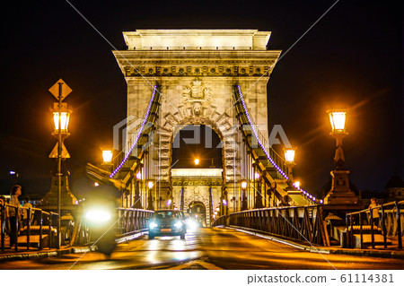 Night view of Szechenyi Chain Bridge (Budapest, Hungary) Night view of Szechenyi Chain Bridge (Budapest, Hungary) 61114381