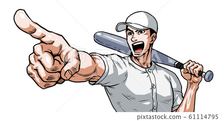 Baseball, koshien, pointing, bat, speech balloon, effect line, tears 61114795