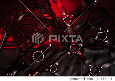 BDSM set with leather whip, belt and choker BDSM set with leather whip, belt and choker 61115271
