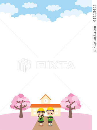 Boy and girl standing with diplomas in front of kindergarten Boy and girl standing with diplomas in front of kindergarten 61115493