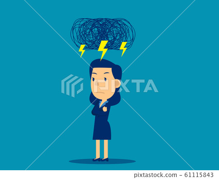 Dark cloud lightning storm on person head. Dark cloud lightning storm on person head. 61115843