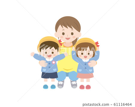 可愛的幼兒園和老師的插圖 可愛的幼兒園和老師的插圖 61116464