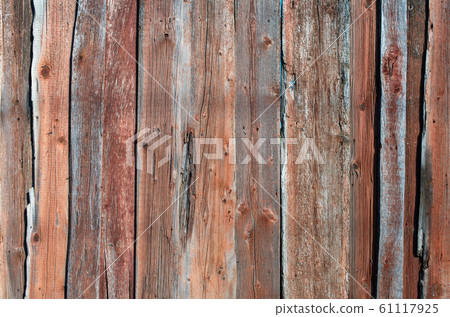 Old shabby wooden planks with cracked color paint 61117925