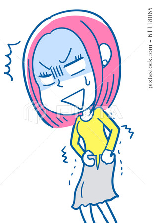 圖庫插圖：一個年輕的女人掙扎著沒有裙子 61118065