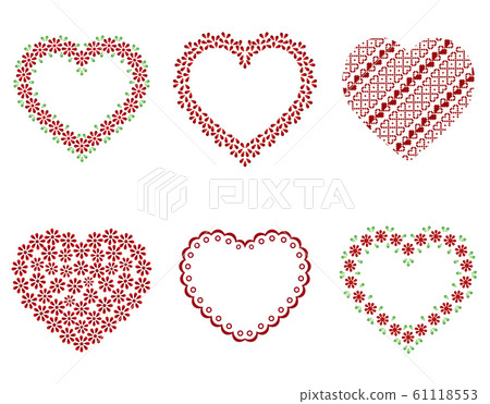 Set of hearts from petals. Knitted heart. Embroidery. Lace. Happy Valentine's day. Women's day. Vector graphics on a white background. Set of hearts from petals. Knitted heart. Embroidery. Lace. Happy Valentine's day. Women's day. Vector graphics on a white background. 61118553