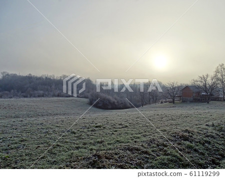 Winter morning frost over Croatian countryside Winter morning frost over Croatian countryside 61119299