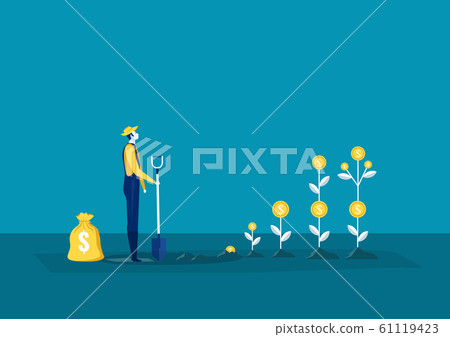 farmer plant a money tree or picking dollars from money tree. Business growth, Vector illustration 61119423