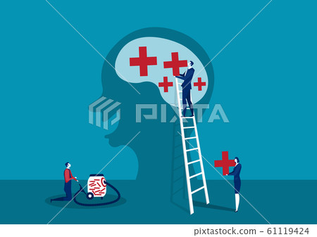 businessman put positive thinking on big head after clean negative concept vector. 61119424