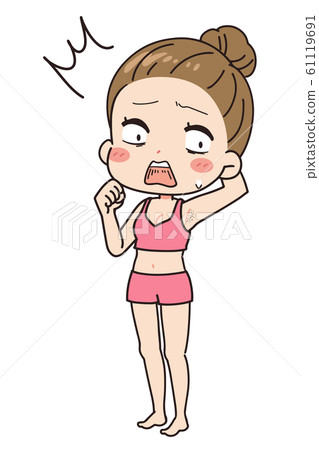 Illustration of a woman shocked by unwanted hair full body view 61119691