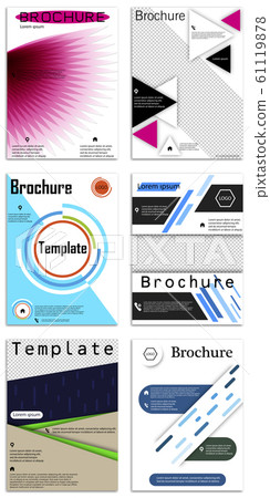 Abstract vector business template set. Brochure layout, cover modern design annual report, poster, A4 flyer with color squares, triangles, diagonal geometric shapes lines with texture background. 61119878