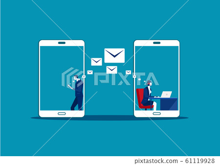 Man use samrtphone Online letter Chatting make call center. Social Media Communication, Vector Illustration Man use samrtphone Online letter Chatting make call center. Social Media Communication, Vector Illustration 61119928