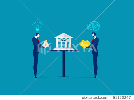 businessman holding money and piggy bank for investment vector. 61120247