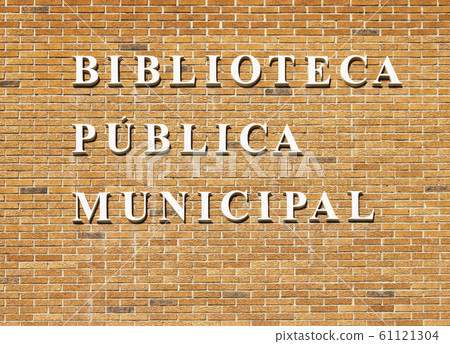 Biblioteca publica municipal sign. City public Biblioteca publica municipal sign. City public 61121304