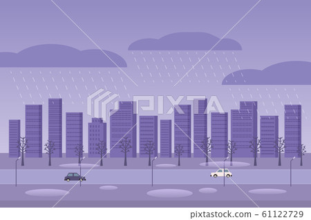 Autumn weather rainy day city. Raining street... - Stock Illustration ...
