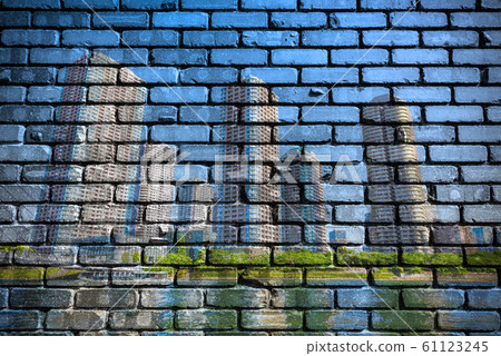 High-rise apartment along the Sumida River brick wall 61123245