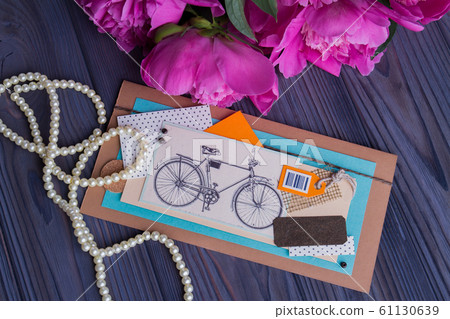 Abstract postcard collage and flowers. 61130639