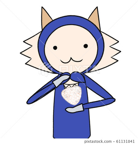 Pomeranian wearing a ninja holding onigiri 61131841