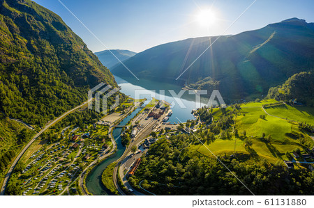 Aurlandsfjord Town Of Flam at dawn. 61131880
