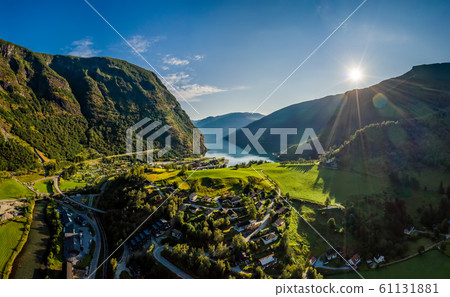 Aurlandsfjord Town Of Flam at dawn. 61131881