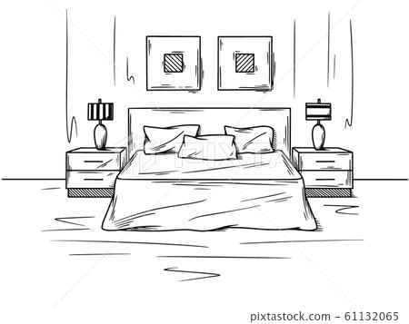 Realistic Sketch Of The Bedroom Hand Drawn Stock Illustration 61132065 Pixta