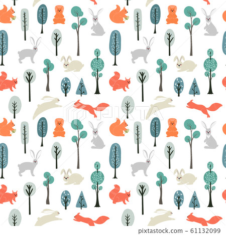 Seamless pattern. Squirrels, Hares 61132099