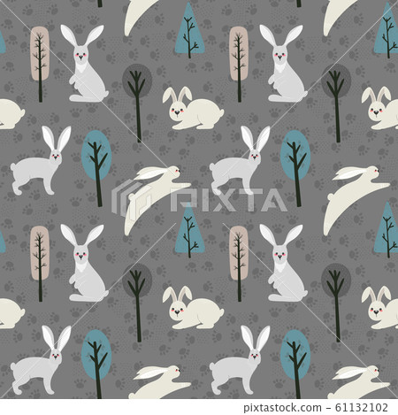 Seamless pattern with rabbit, hare - Stock Illustration [61132102] - PIXTA