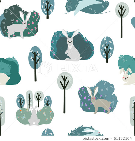 Seamless pattern with rabbit, hare - Stock Illustration [61132104] - PIXTA