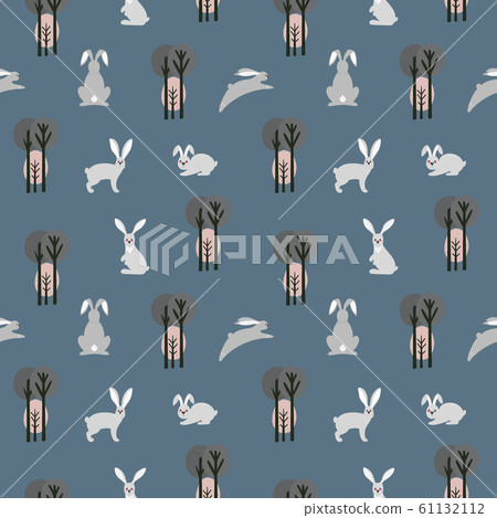 Seamless pattern with hare, rabbit - Stock Illustration [61132112] - PIXTA