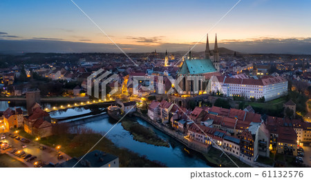 Gorlitz, Germany. Panoramic aerial view of old town at dusk Gorlitz, Germany. Panoramic aerial view of old town at dusk 61132576